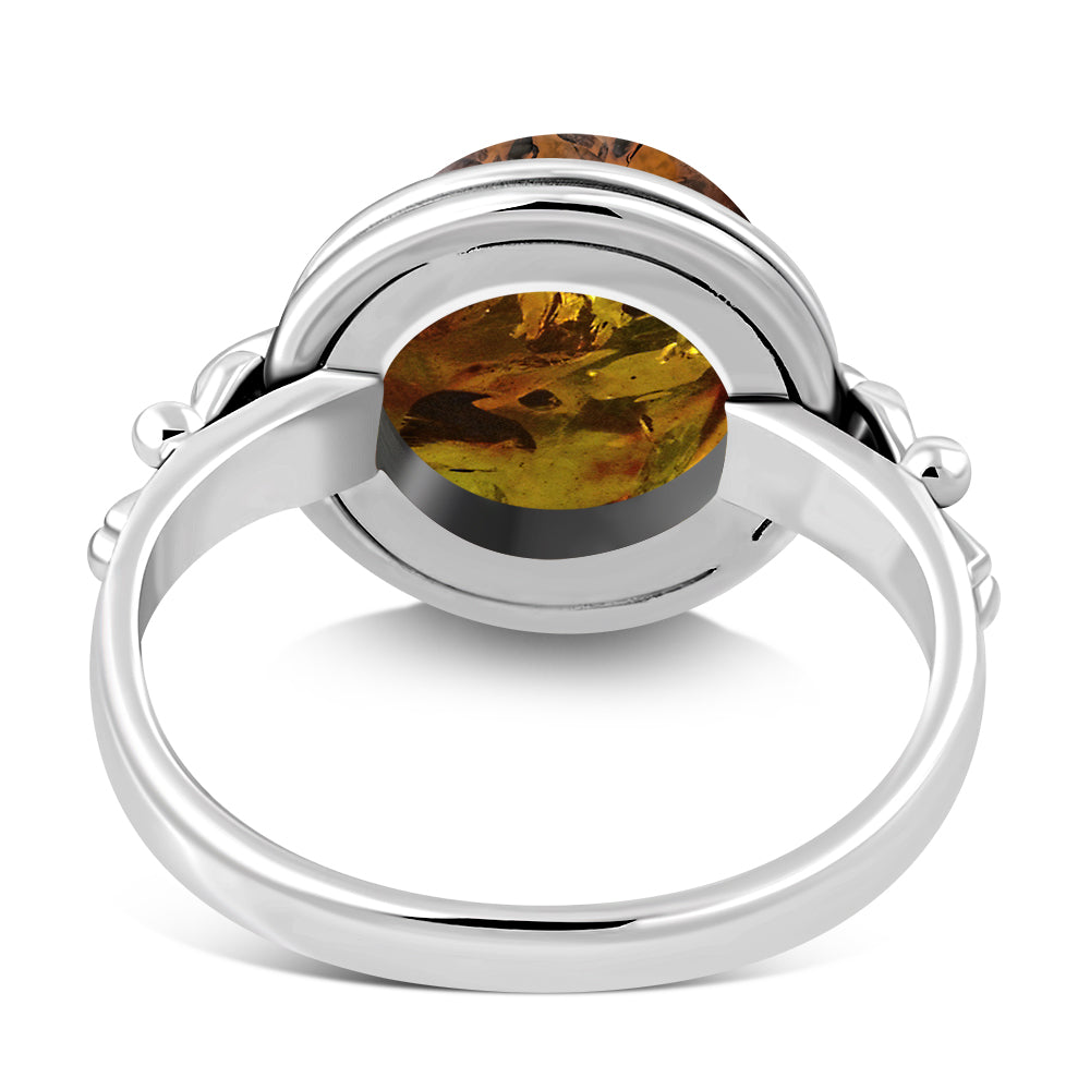 Ethnic Baltic Amber Sterling Silver Ring