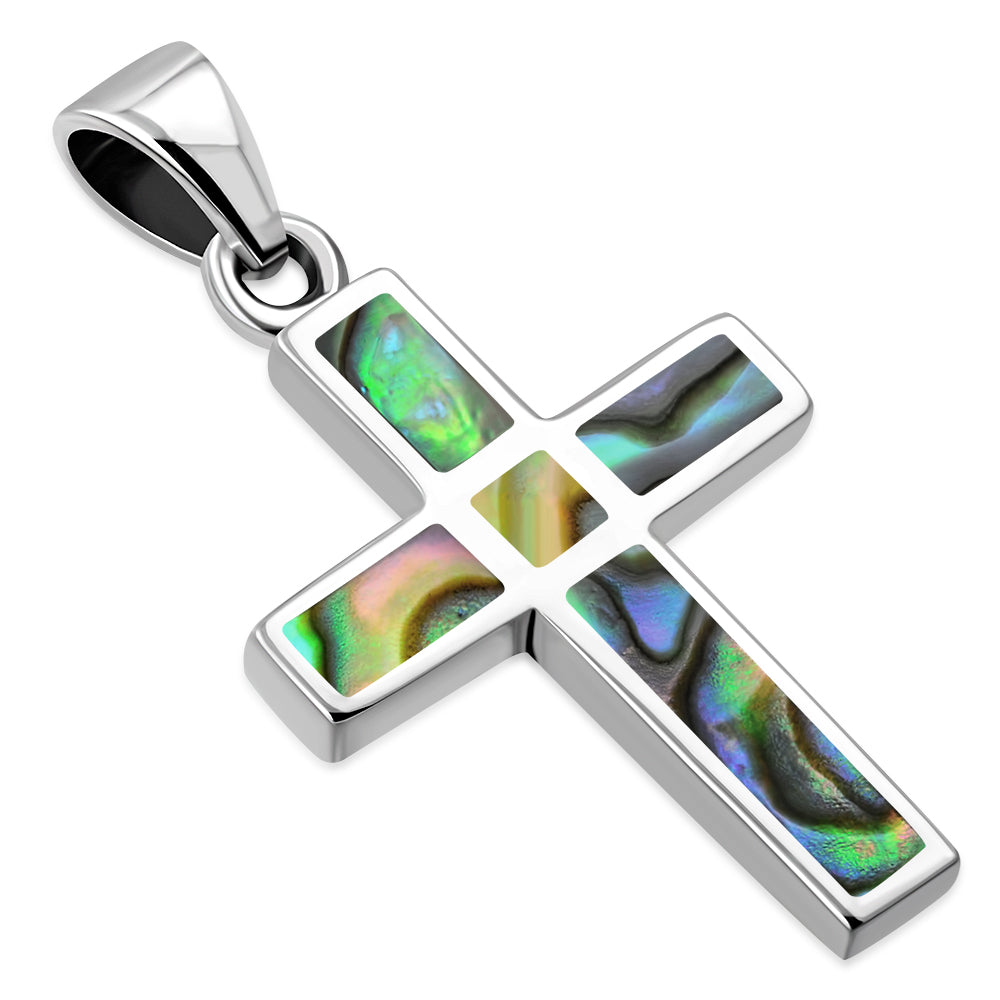 Pendentif en argent avec croix en coquille d'ormeau