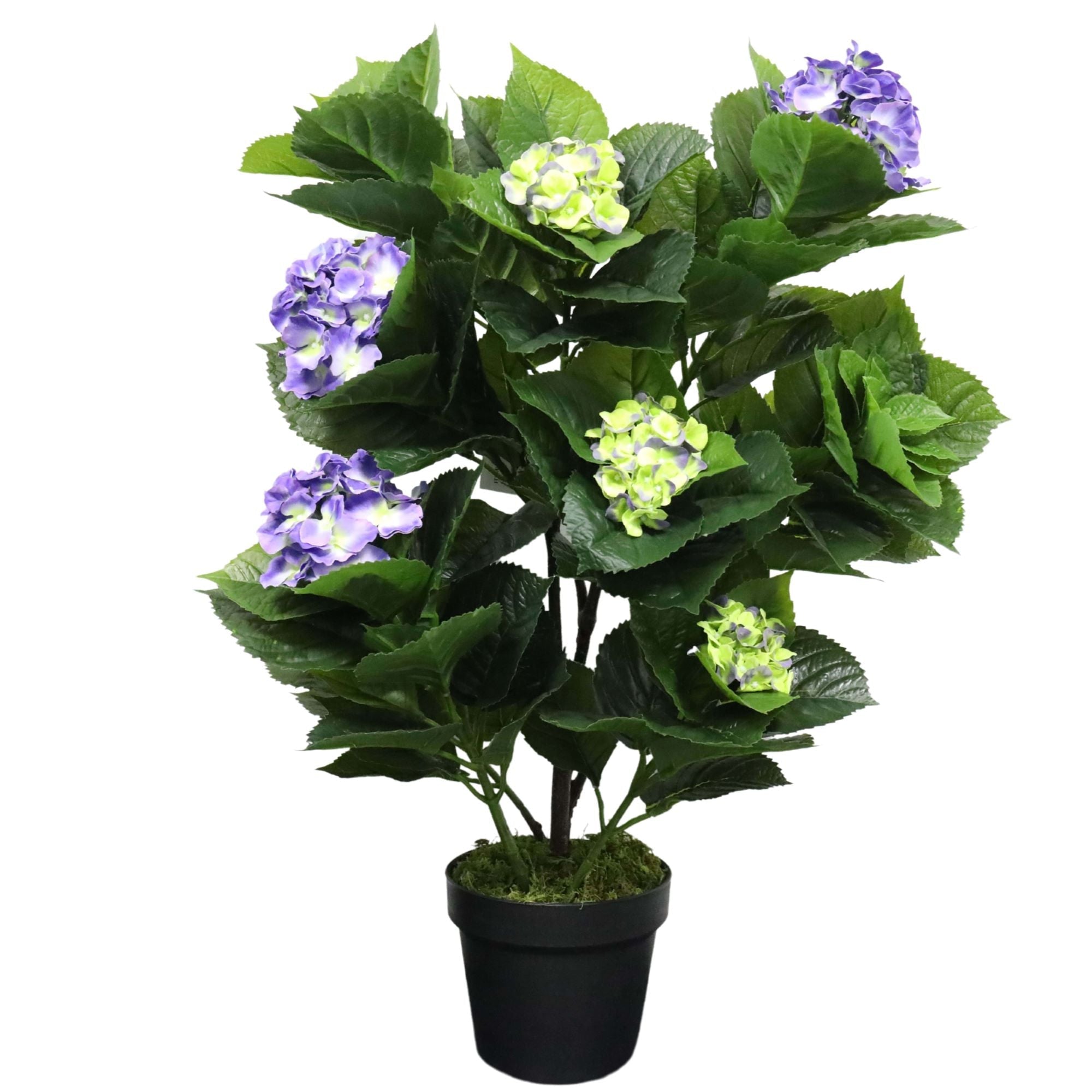 Hortensia artificiel 74 cm en pot (mélange de violets et de jaunes)