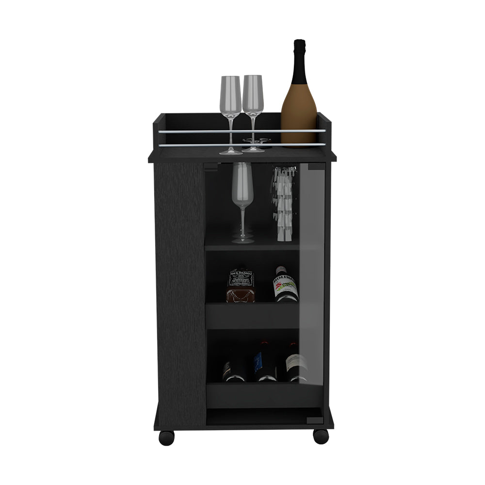 Bar Cart with Two-Side Shelves Beaver, Glass Door and Upper Surface, Black