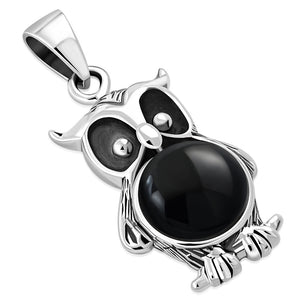 Black Onyx Night Owl Silver Pendant