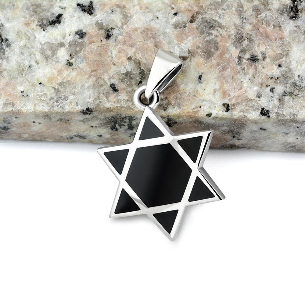 Black Onyx Star of David Silver Pendant