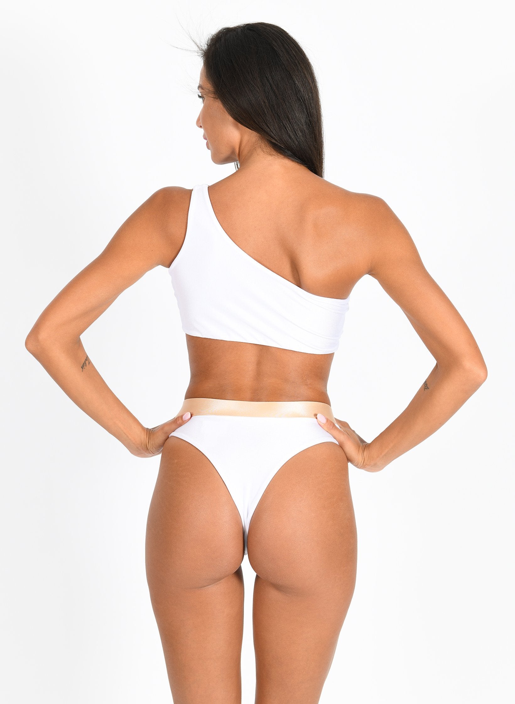 Haut asymétrique à une épaule et bas taille haute Kira - Blanc