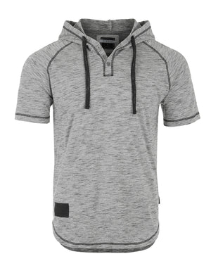 ZIMEGO Men's Short Sleeve Raglan Henley Hoodie Round Bottom