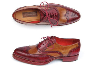 Paul Parkman Brogues à triple semelle en cuir pour hommes Bordeaux et camel