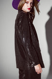 Black Sequin Tuxedo Blazer With Satin Lapels