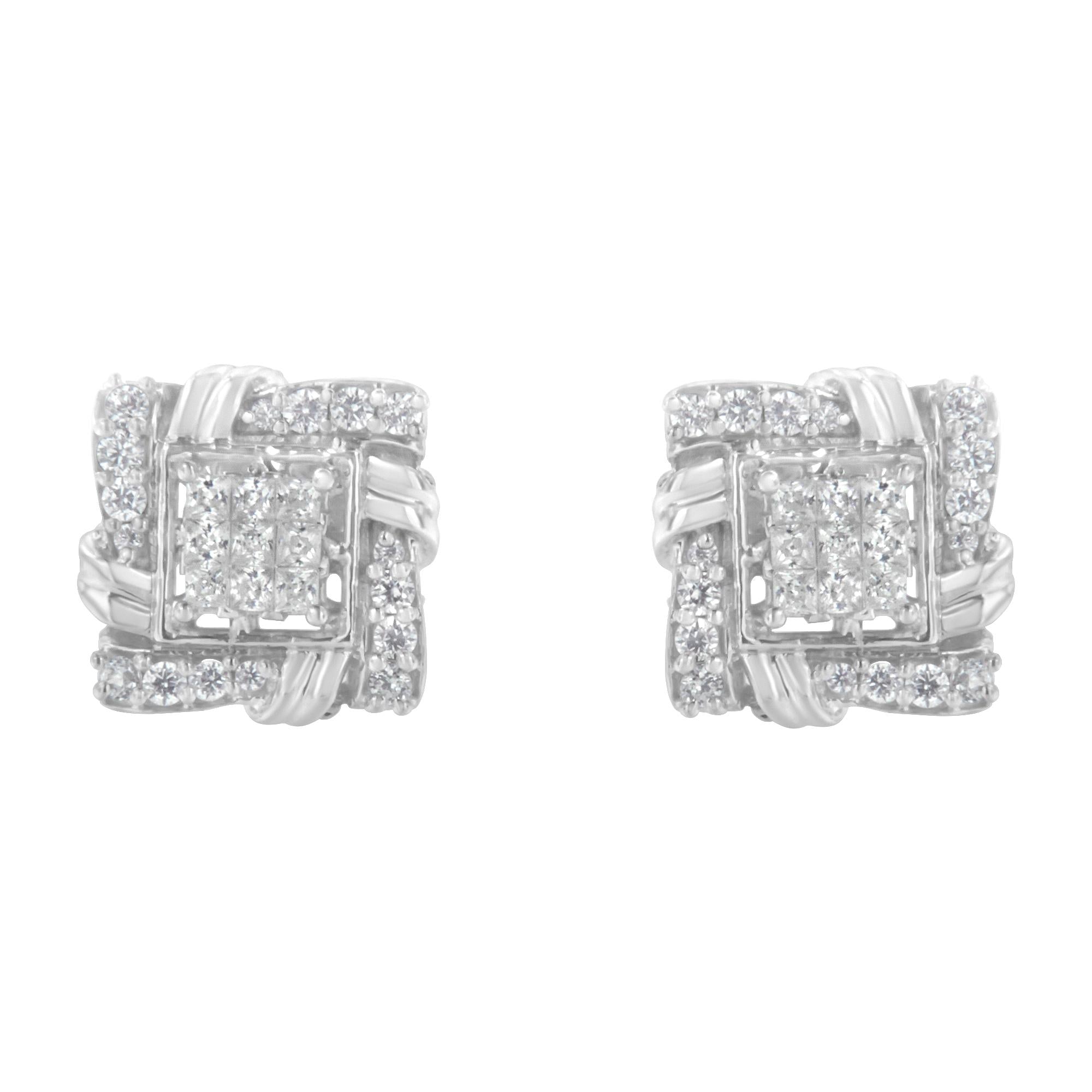 .925 Sterling Silver 1/2 Cttw Round-Cut Diamond Stud Earrings