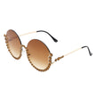 Gloriana - Women Circle Half Frame Oversize Rhinestone Fashion Round Sunglasses