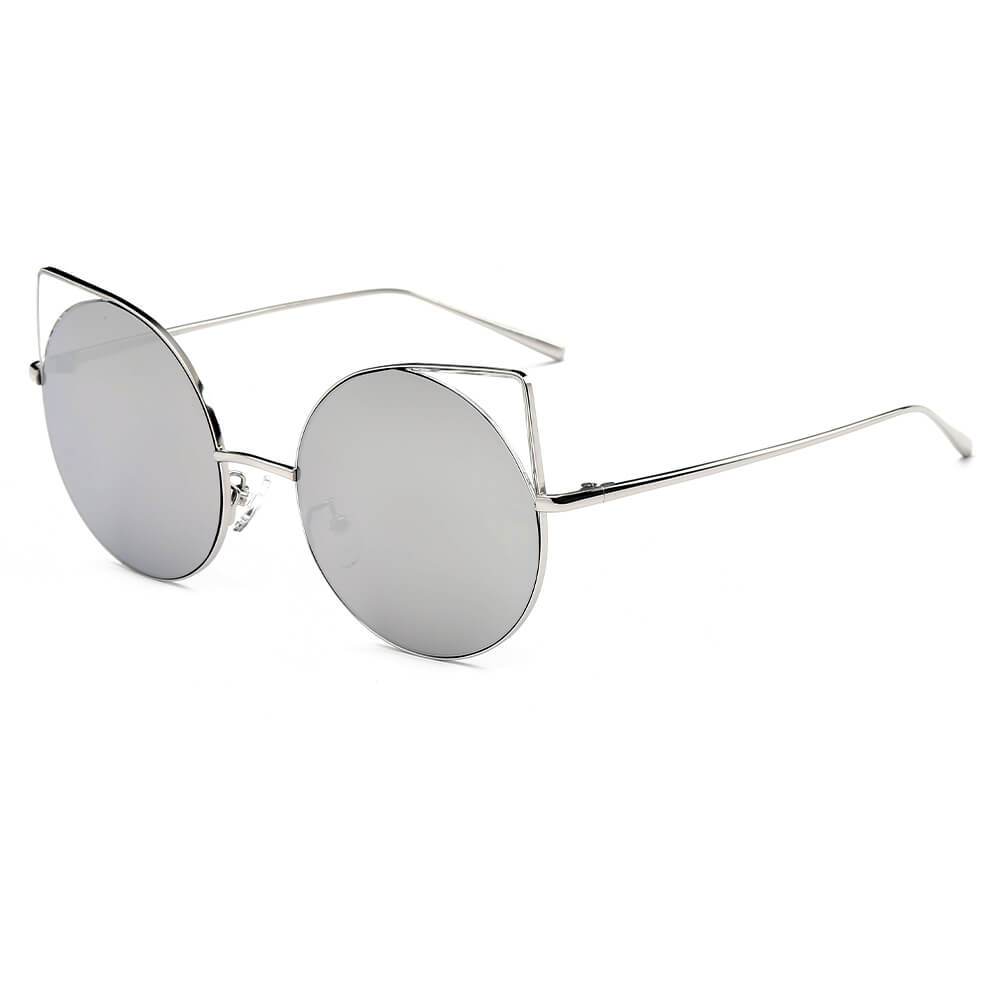 Dublin- Women Mirrored Lens Round Cat Eye Sunglasses