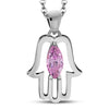 Hamsa Silver Pendant Set W/ Pink CZ