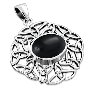 Pendentif en argent avec nœud celtique ovale en onyx noir