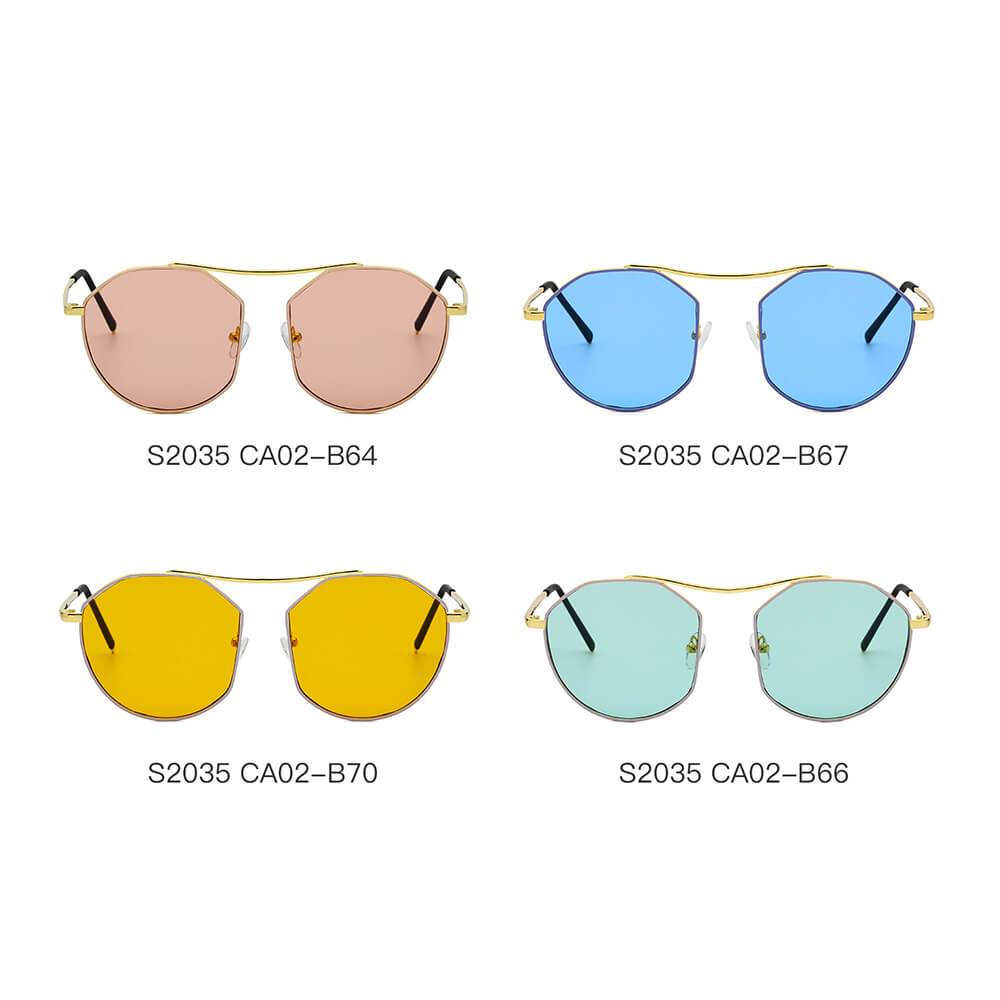 CHOCTAW - Round Tinted Geometric Brow-Bar Fashion Sunglasses