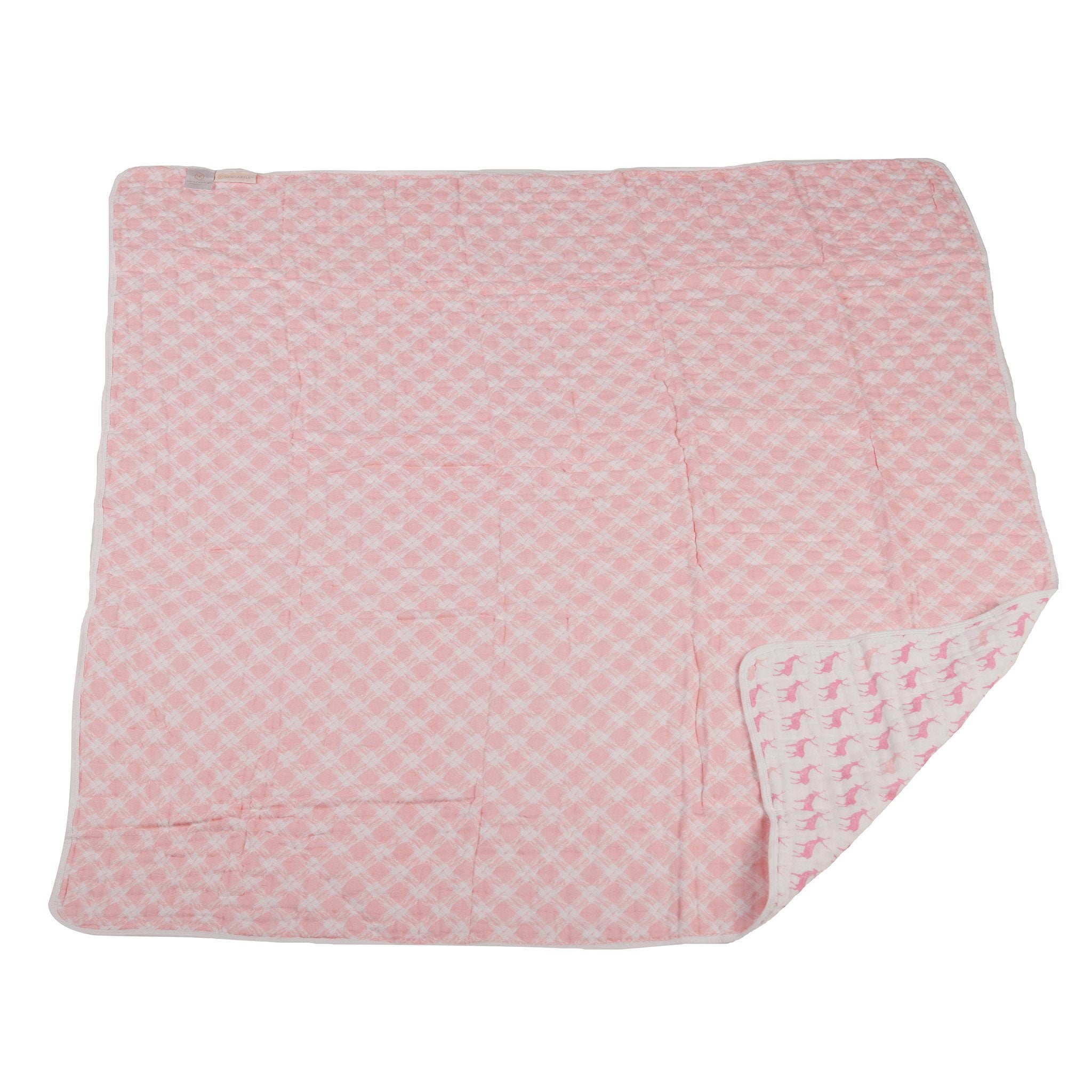 Pink Deer and Primrose Pink Plaid Cotton Muslin Newcastle Blanket