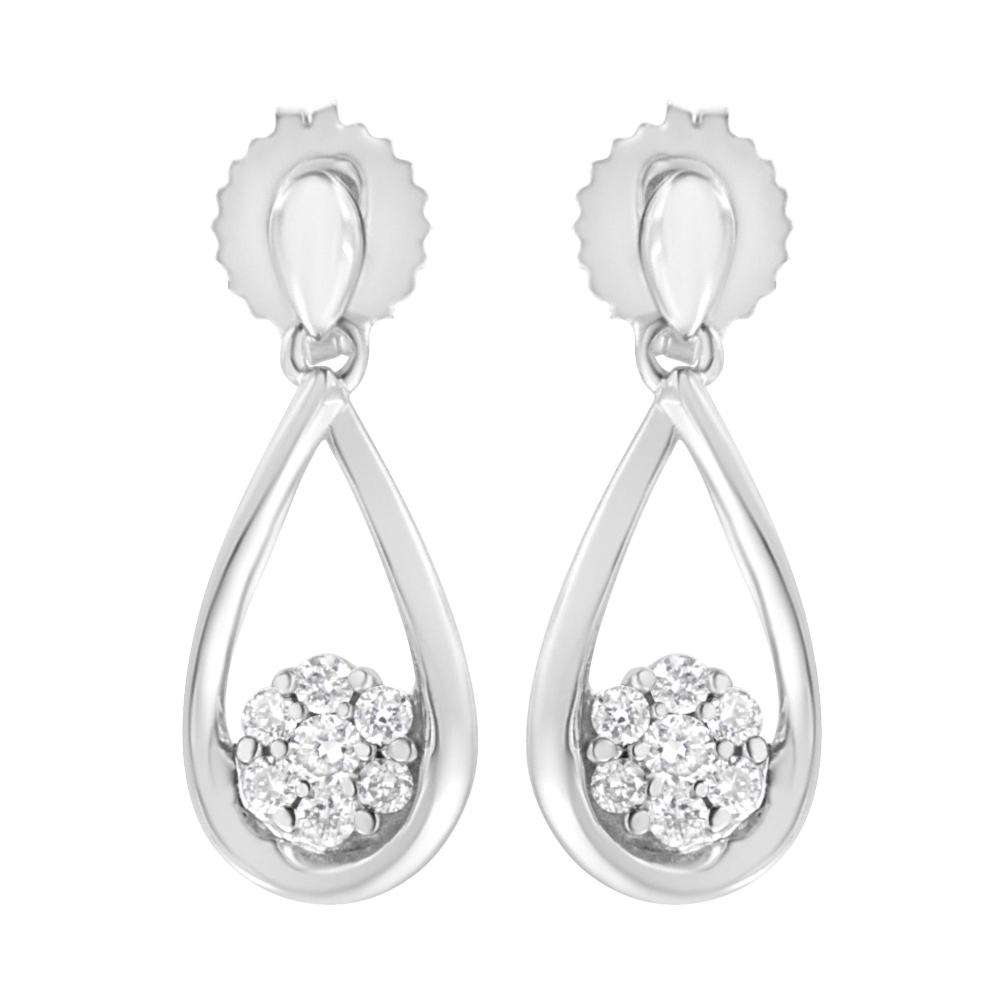 Boucle d'oreille pendante en argent sterling .925 avec diamants cultivés en laboratoire 1/3 carat