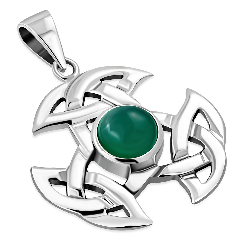 Ensemble de pendentifs en forme de nœud de la Trinité celtique en argent avec agate verte