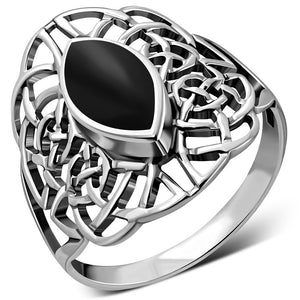 Grande bague en argent celtique avec onyx noir