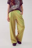 Pantalon large en satin, couleur citron vert acide