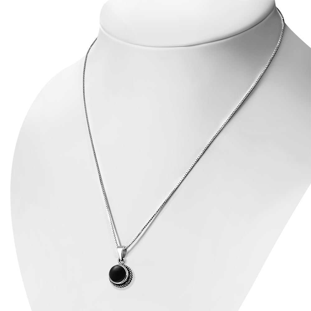 Black Onyx Round Silver Pendant