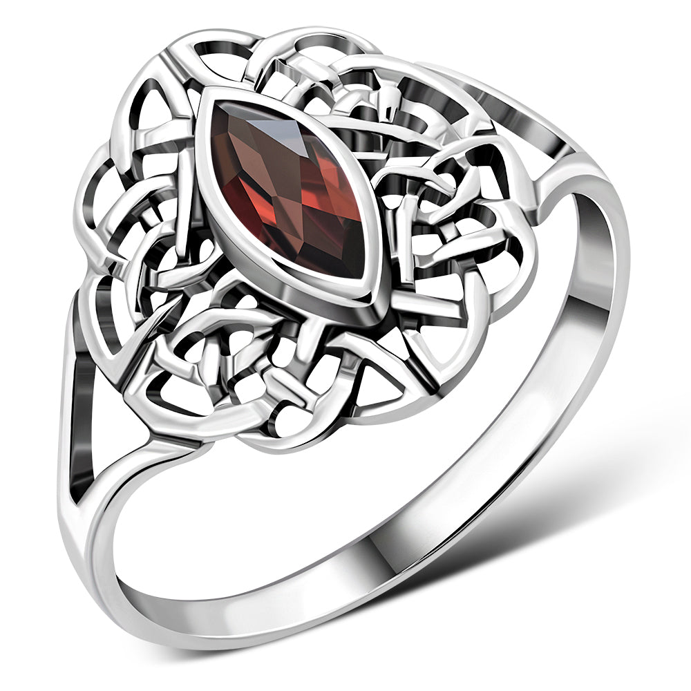 Celtic Knot Garnet Stone Silver Ring