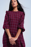 Bordeaux Checked Dress