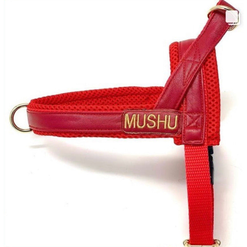 Cherry Red Leather One-Click Dog Harness