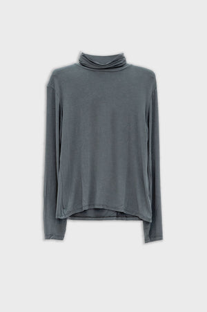 High Neck Long Sleeve T-Shirt in Modal Grey