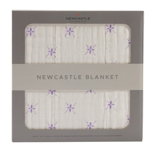 Couverture Newcastle en mousseline de bambou blanc et fleur de lavande