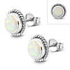 Round Synthetic Sun & Ice Opal Stud Silver Earrings