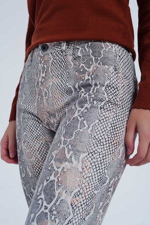 Beige Coloured Pants With Snake Print