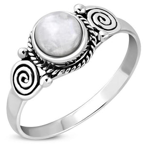 Rainbow Moonstone Spiral Sterling Silver Ring