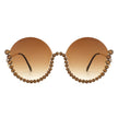 Gloriana - Women Circle Half Frame Oversize Rhinestone Fashion Round Sunglasses