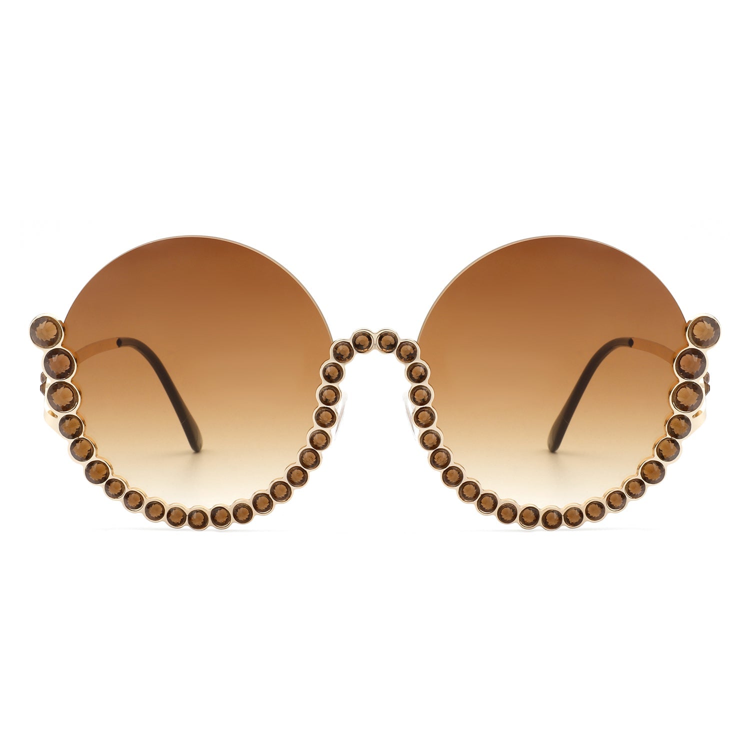 Gloriana - Women Circle Half Frame Oversize Rhinestone Fashion Round Sunglasses