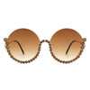 Gloriana - Women Circle Half Frame Oversize Rhinestone Fashion Round Sunglasses