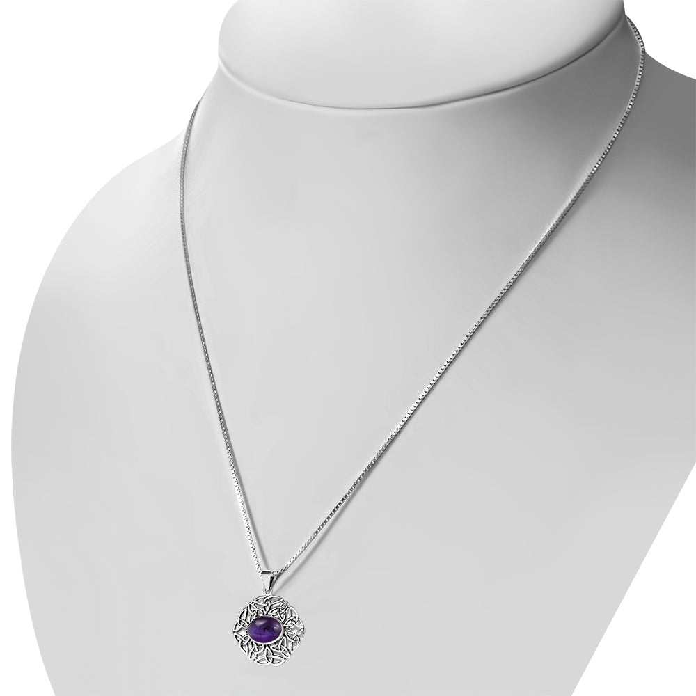 Amethyst Oval Celtic Knot Silver Pendant