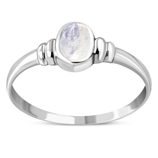 Bague en argent avec pierre de lune arc-en-ciel délicate