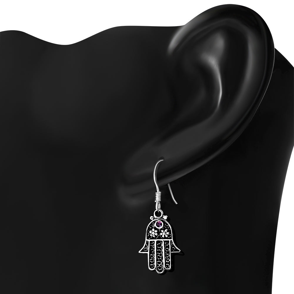 Boucles d'oreilles Hamsa Travail Filigrane Argent