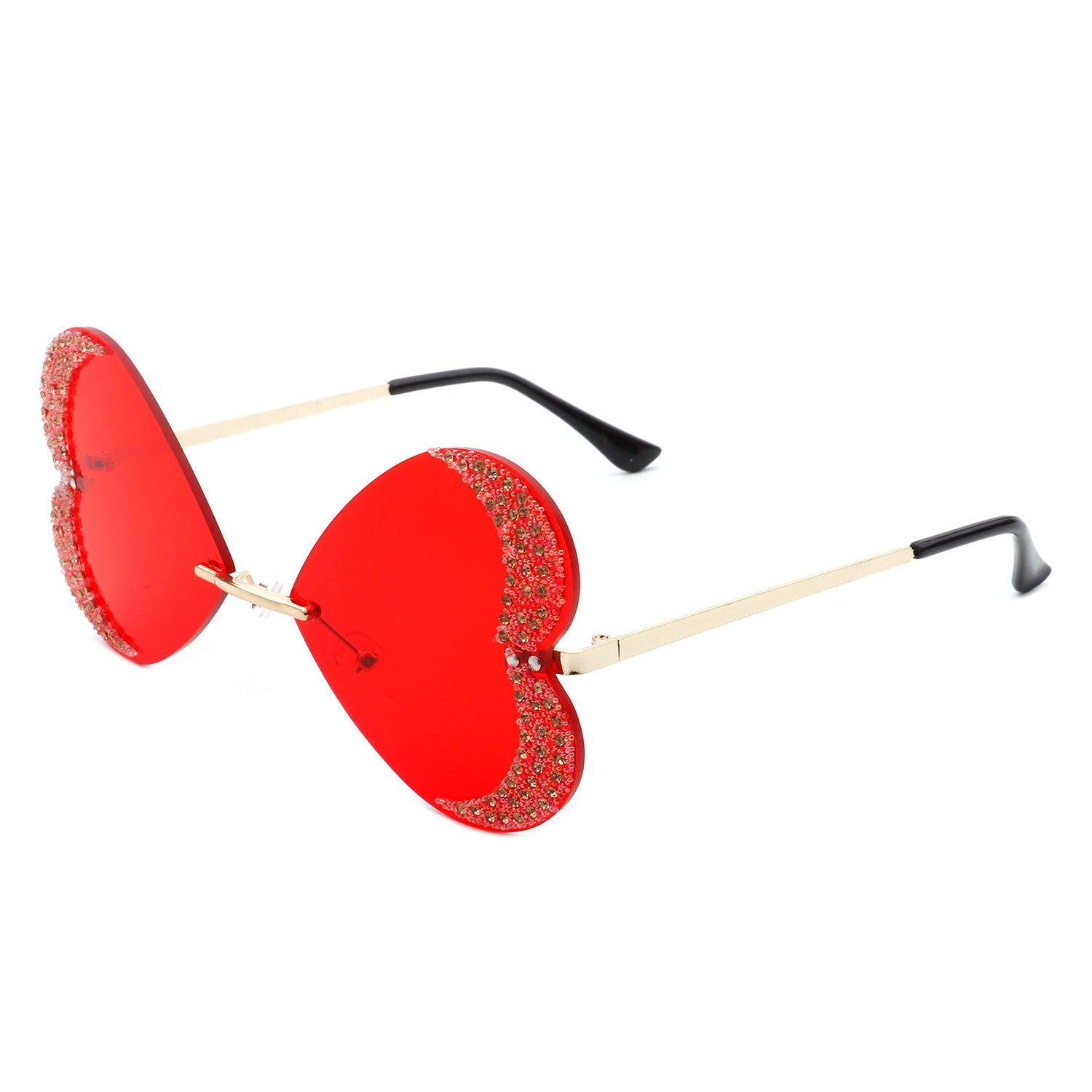 Quixotia - Rimless Butterfly Heart Shape Tinted Fashion Women Sunglasses