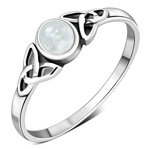 Bague Trinity en Argent avec Pierre de Lune Arc-en-Ciel