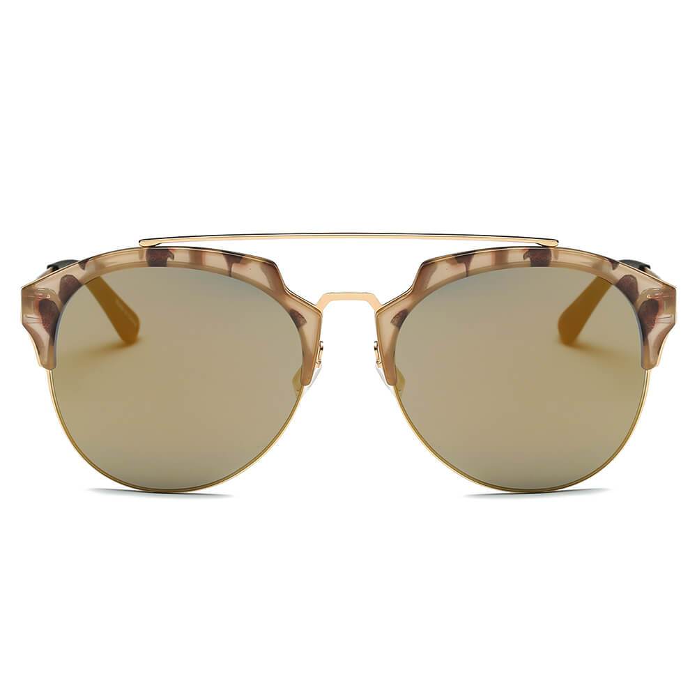 COROLLA | Half Frame Mirrored Lens Horned Rim Sunglasses Circle