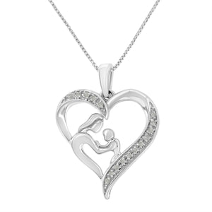 .925 Sterling Silver 1/10 Cttw Diamond Heart and Mother