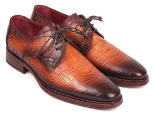 Paul Parkman Chaussures Derby en cuir de veau gaufré crocodile marron à trépointe Goodyear