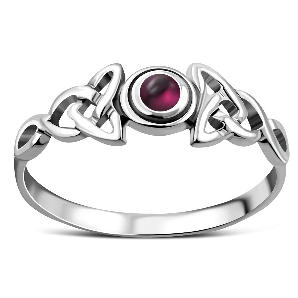 Celtic Trinity Silver Garnet Stone Ring