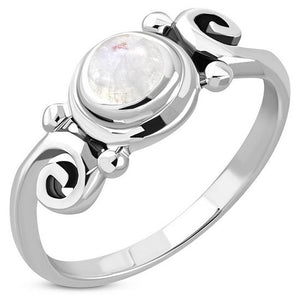 Rainbow Moonstone Spiral Silver Ring