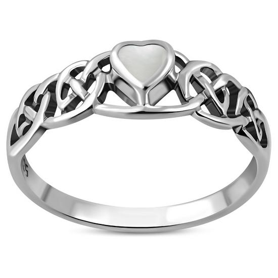 Celtic Knot Mother of Pearl Heart Silver Ring