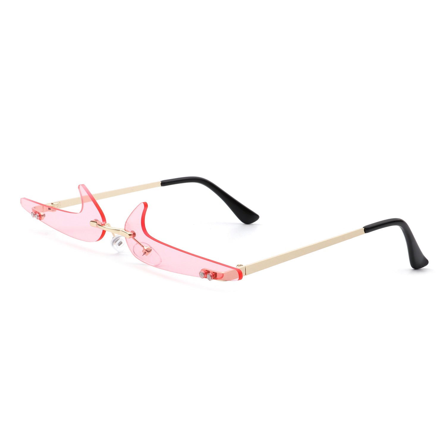 Amberlyn - Rimless Decorative Narrow Tinted Checkmark Shape Slim Glasses