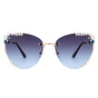 Nightbri - Women Rimless Tinted Chic Rhinestone Fashion Cat Eye Sunglasses