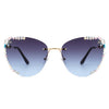 Nightbri - Women Rimless Tinted Chic Rhinestone Fashion Cat Eye Sunglasses