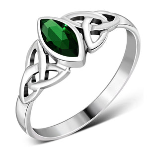 Silver Celtic Ring Set W/ Green CZ