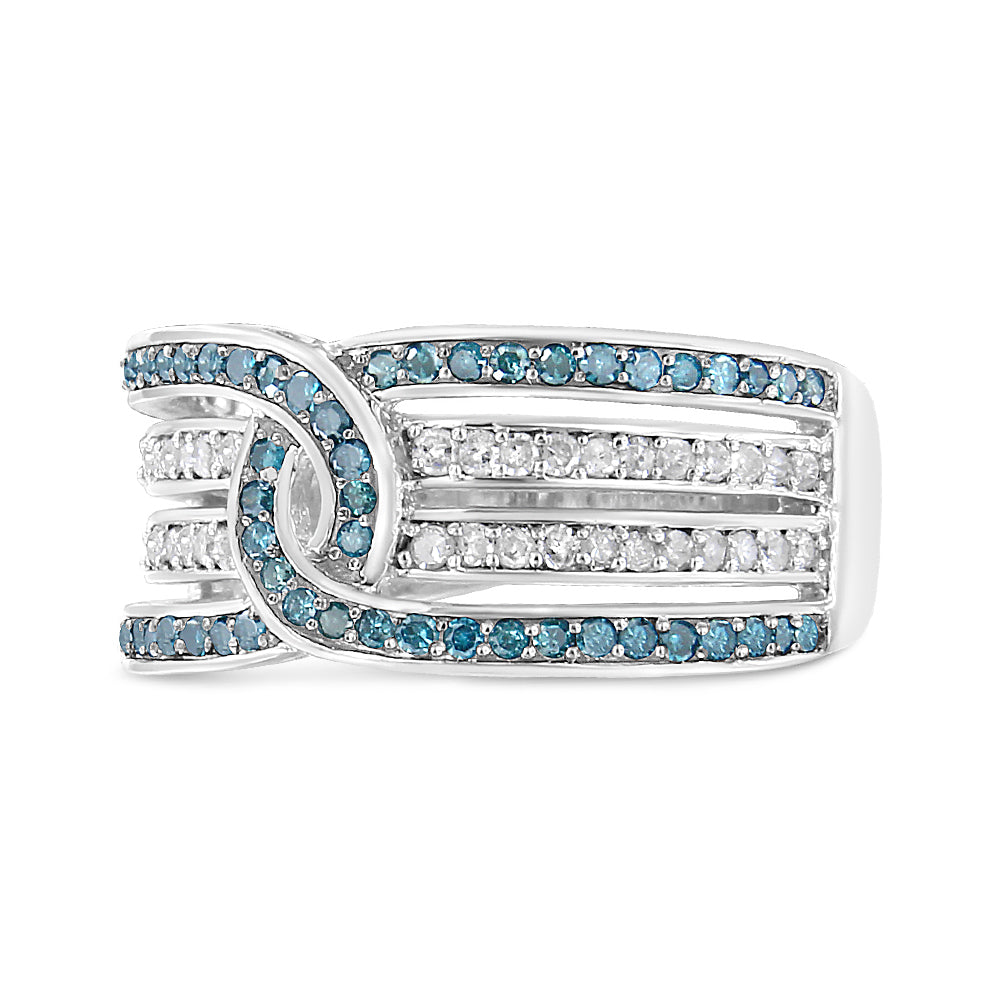 Bague en argent sterling 925 avec diamants traités de couleur blanche et bleue 1/2 carat