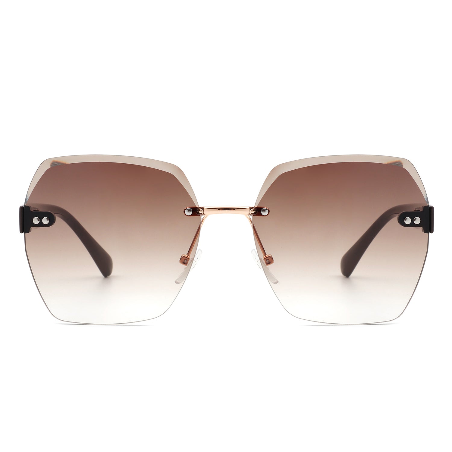 Ezernova - Oversize Square Geometric Rimless Tinted Fashion Sunglasses